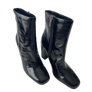 NEW Vince Camuto Black Patent Leather Boot Womens 8 Block Heel Side Zip Ankle